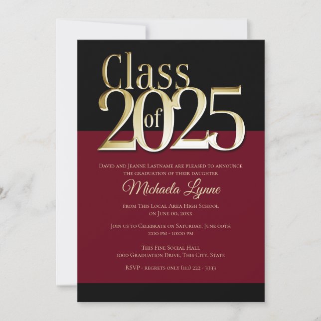 Invitation Classe de Bourgogne et d'or 2025 (Devant)