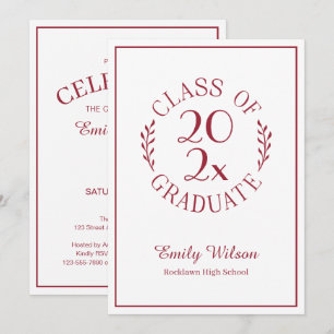 Invitation Classe De Burgundy White Emblem Graduation Party
