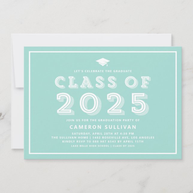 Invitation Classe de Casquette bleu de 2024 Rétro Graduation (Devant)