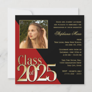 Invitation Classe de Gold Grad Red 2025 avec photo
