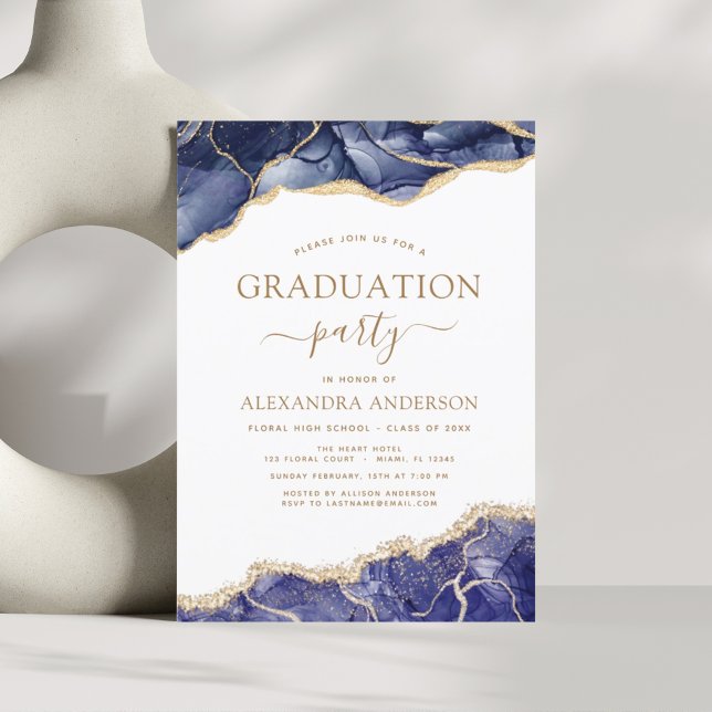 Invitation Classe de graduation d'âge de 2022 Marine Blue Gol (Créateur téléchargé)