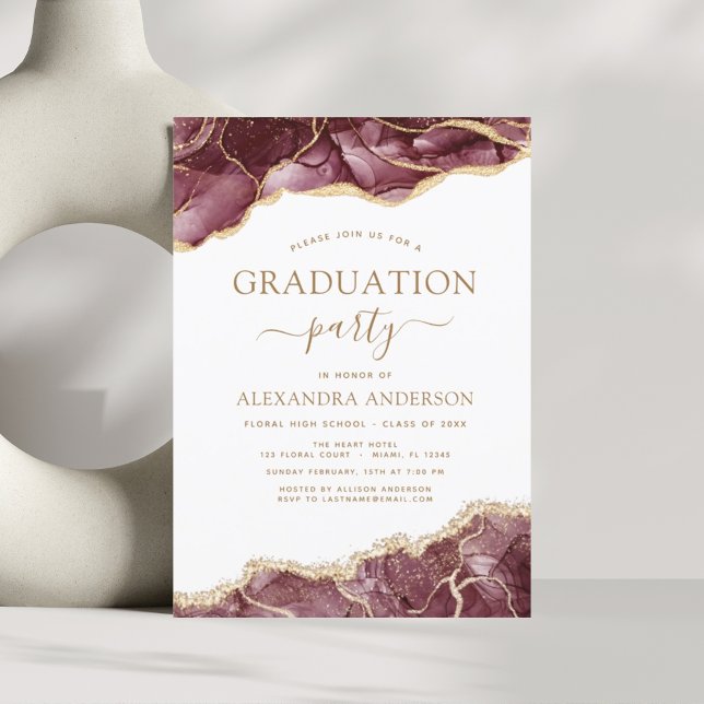 Invitation Classe de graduation d'âge de 2022 Or Bourgogne (Créateur téléchargé)