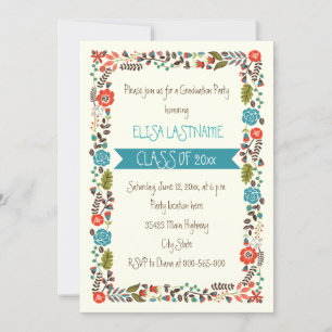 Invitation Classe de graduation de frontière florale turquois