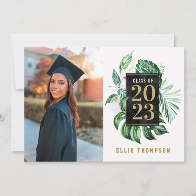Invitation Classe de Graduation Noir & Or de 2021 Jardin Phot (Devant)