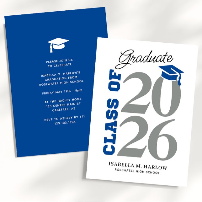Invitation Classe de gris bleu YY Graduation (Créateur téléchargé)