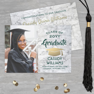 Invitation Classe de marbre vert et or Année d'obtention du d