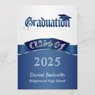 Invitation Classe de mortier et diplôme en bleu argenté