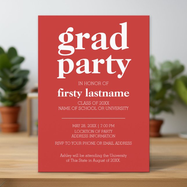 Invitation Classe de n'importe quelle année motif rouge de la (Custom Graduation Announcement and Invitation)