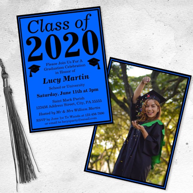 Invitation Classe de Noir Bleu de 2024 Graduation Photo (Créateur téléchargé)