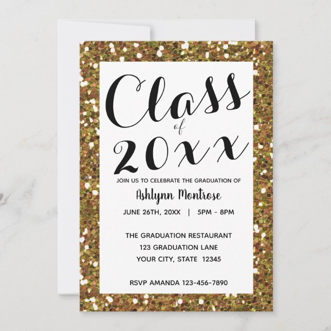 Invitation Classe de Parties scintillant d'or de 2025 Graduat (Devant)