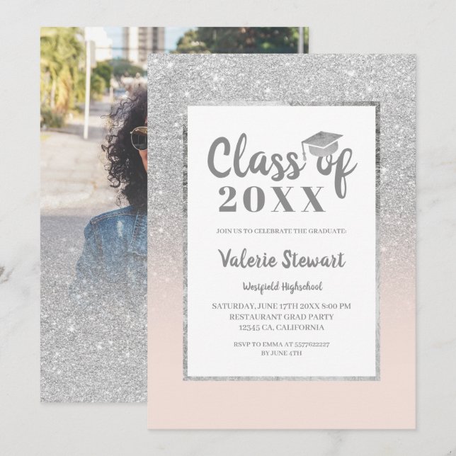 Invitation Classe de parties scintillant moderne en argent de (Devant / Derrière)