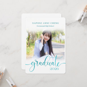 Invitation Classe de photo moderne Faux Blue Leaf 2025