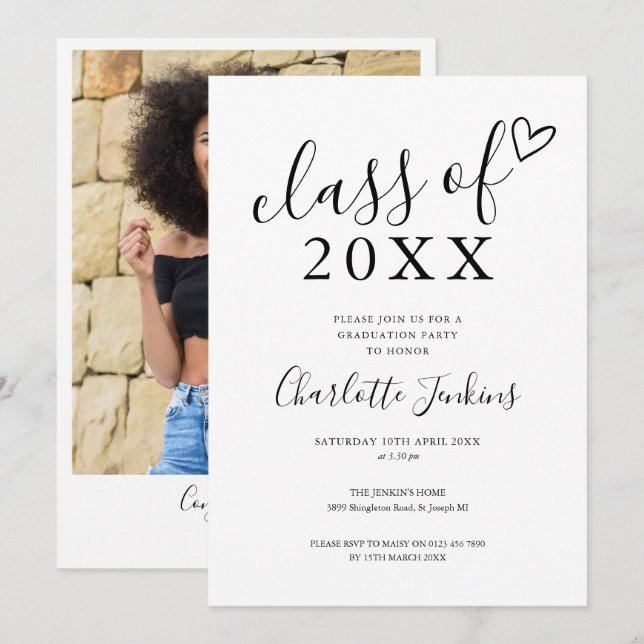 Invitation Classe de script Coeur Photo Graduation Party (Devant / Derrière)