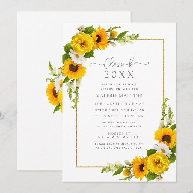 Invitation Classe de tournesol jaune de 2021 Graduation Party (Devant / Derrière)