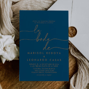 Invitation Classe d'or bleu marine La Boda de Mariage