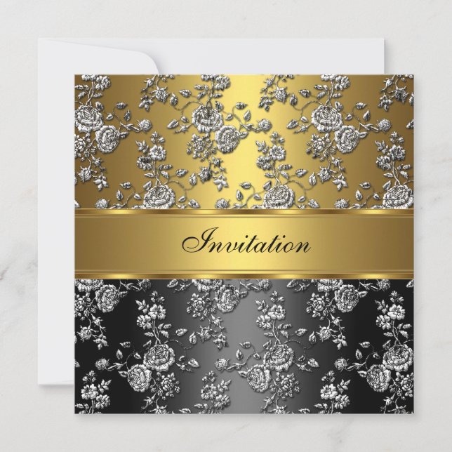 Invitation Classe Élégant Doré Floral Embossé 2 (Devant)
