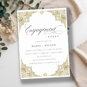Invitation Classé Elegant Gold Art Déco Fiançailles