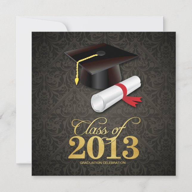 Invitation Classe élégante Damask de 2013 Graduation avec or (Devant)