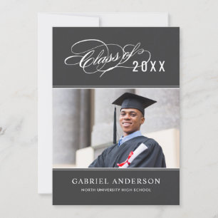 Invitation Classe élégante de 2024 Grey Photo Graduation Part