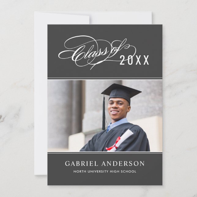 Invitation Classe élégante de 2025 Grey Photo Graduation Part (Devant)