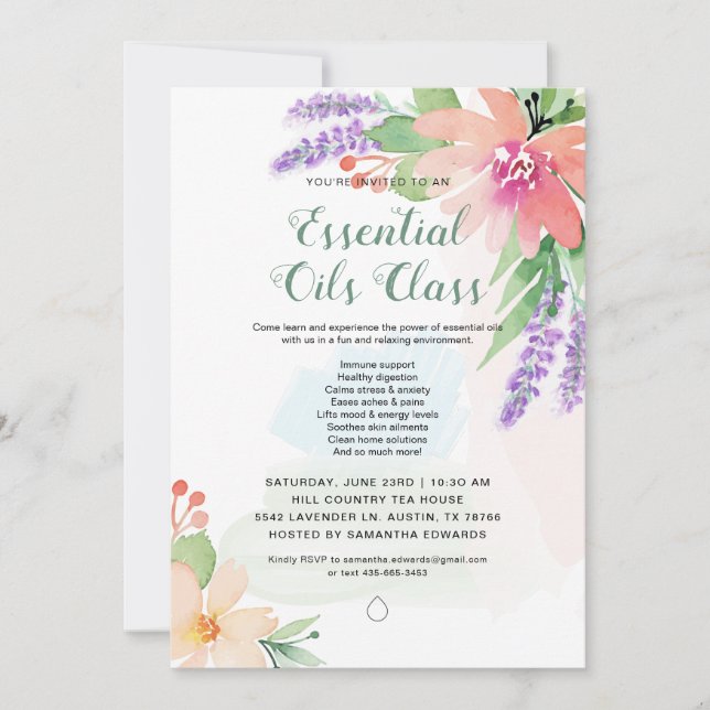 Invitation Classe florale d'huiles essentielles d'aquarelle (Devant)