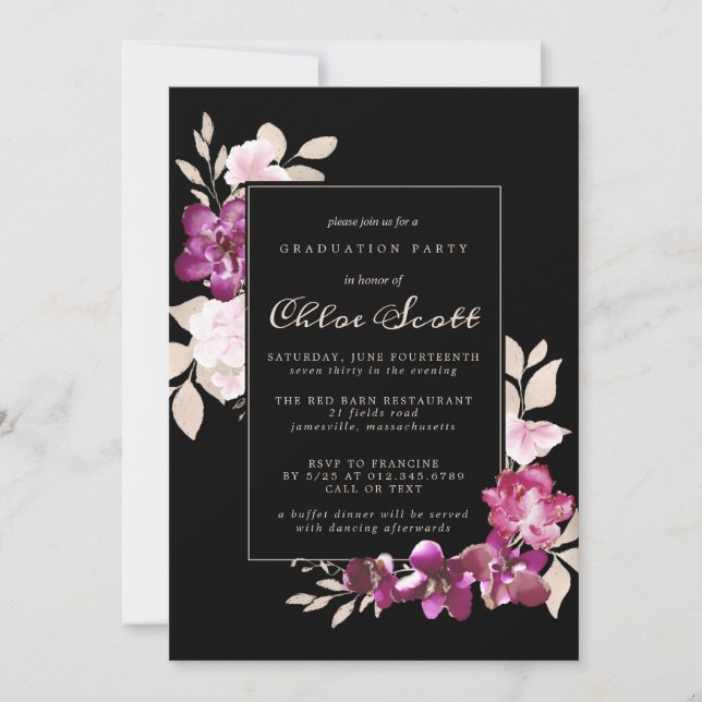 Invitation Classe florale rose de la fête de graduation 2021 (Devant)