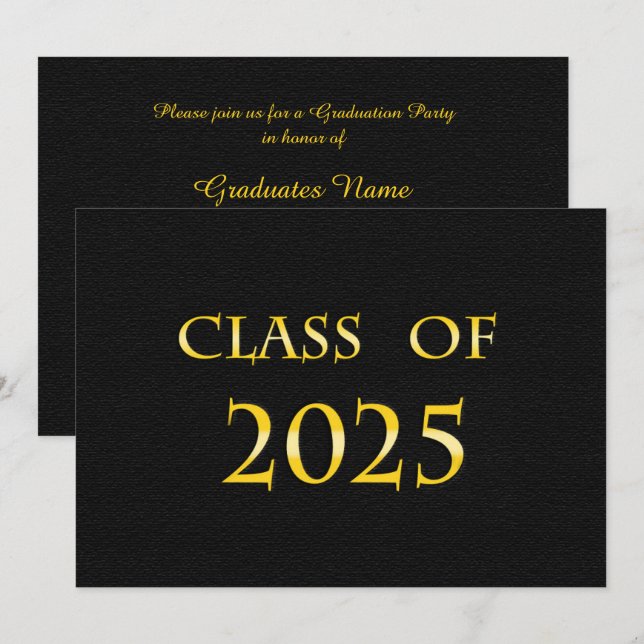 Invitation Classe Jaune et Noir de 2025 Graduation Party (Devant / Derrière)