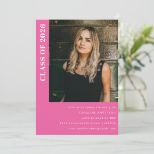 Invitation Classe moderne 2023 Hot Pink Photo Graduation Part