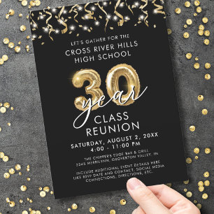 Invitation Classe moderne 30 ans Réunion Black Gold Stream
