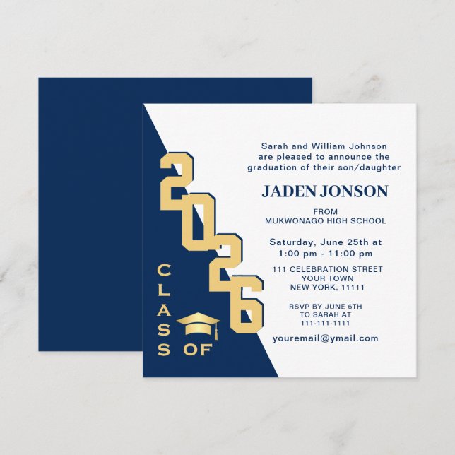 Invitation Classe moderne de 2023 Navy Blue Graduation Party (Devant / Derrière)