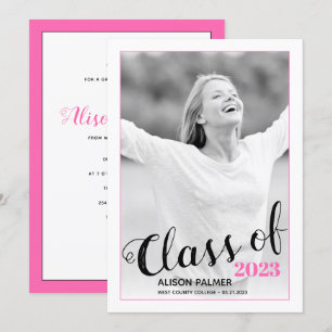 Invitation Classe moderne de 2023 script photo rose chaud