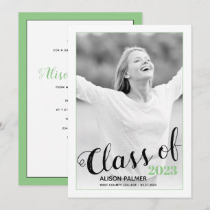 Invitation Classe moderne de 2023 script sage photo verte