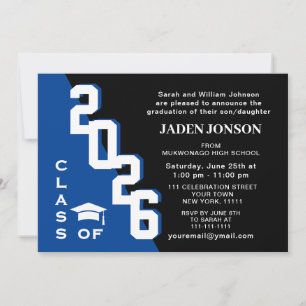 Invitation Classe moderne de 2025 Blue Black Graduation Party