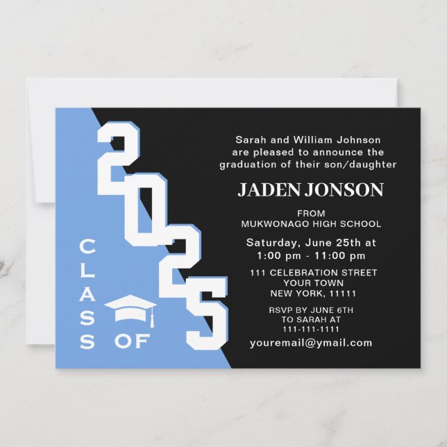 Invitation Classe moderne de 2025 Blue Black Graduation Party (Devant)