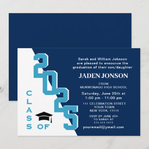 Invitation Classe moderne de 2025 Blue White Graduation Party