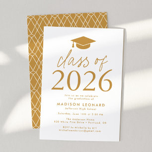 Invitation Classe moderne de 2025 Gold Graduation Party