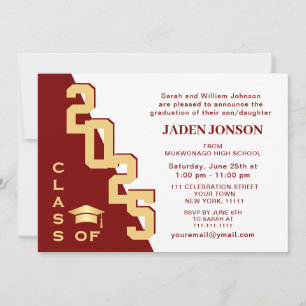 Invitation Classe moderne de 2025 Golden Red Graduation Party