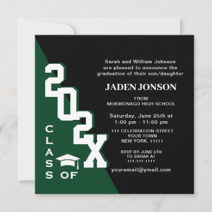 Invitation Classe moderne de 2025 Green Black Graduation Part