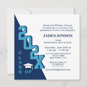 Invitation Classe moderne de 2025 Navy Blue Graduation Party