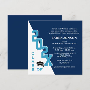 Invitation Classe moderne de 2025 Navy Blue Graduation Party