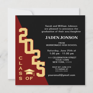 Invitation Classe moderne de 2025 Red Black Graduation Party