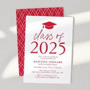 Invitation Classe moderne de 2025 Red Graduation Party