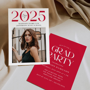 Invitation Classe moderne de 2025 Red Photo Graduation Party