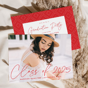 Invitation Classe moderne de 2025 Red Script Graduation Party