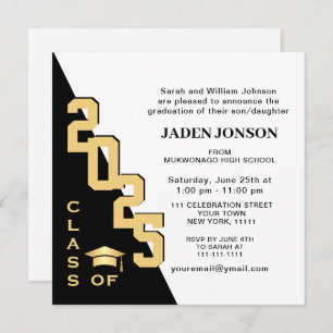 Invitation Classe moderne de 2025 White Black Graduation Part