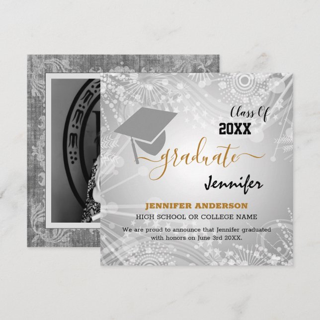 Invitation Classe moderne de 20XX, Photo, Topper Graduation (Devant / Derrière)