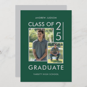 Invitation Classe Moderne De 25 Green Silver 2 Photo Open Hou