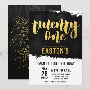 Invitation Classe Noir et Or Fête d'anniversaire 21 ans