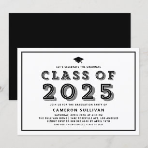 Invitation Classe noire de 2025 Casquette Rétro Graduation