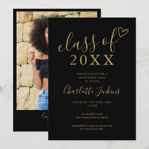 Invitation Classe noire de script coeur photo fête de fin d'é